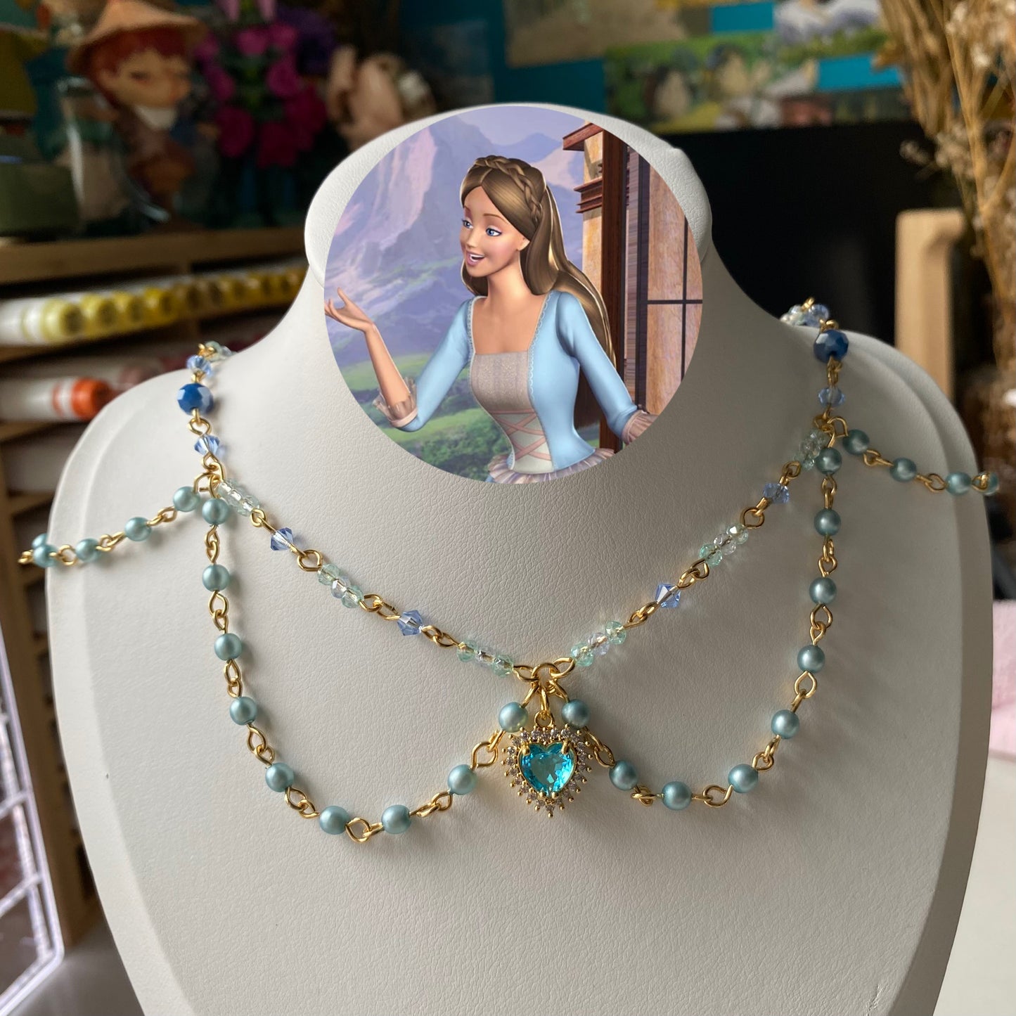 barbie as the princess and the pauper themed erika necklace blue and pearls