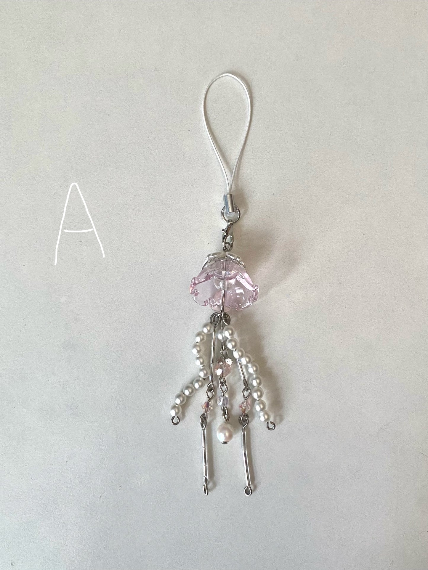 pink and pearl jellyfish phone charm/keychain