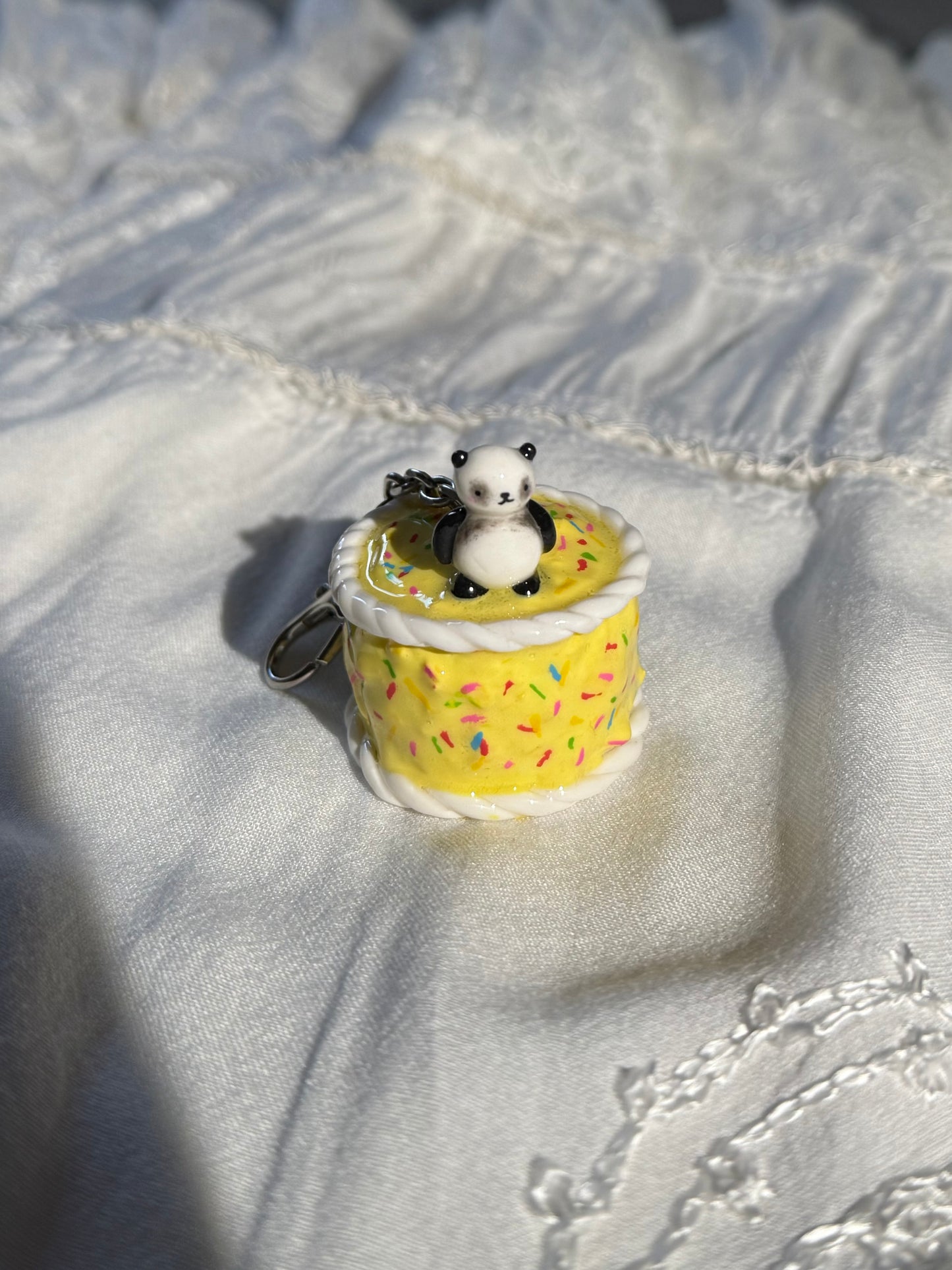 yellow birthday cake keychain