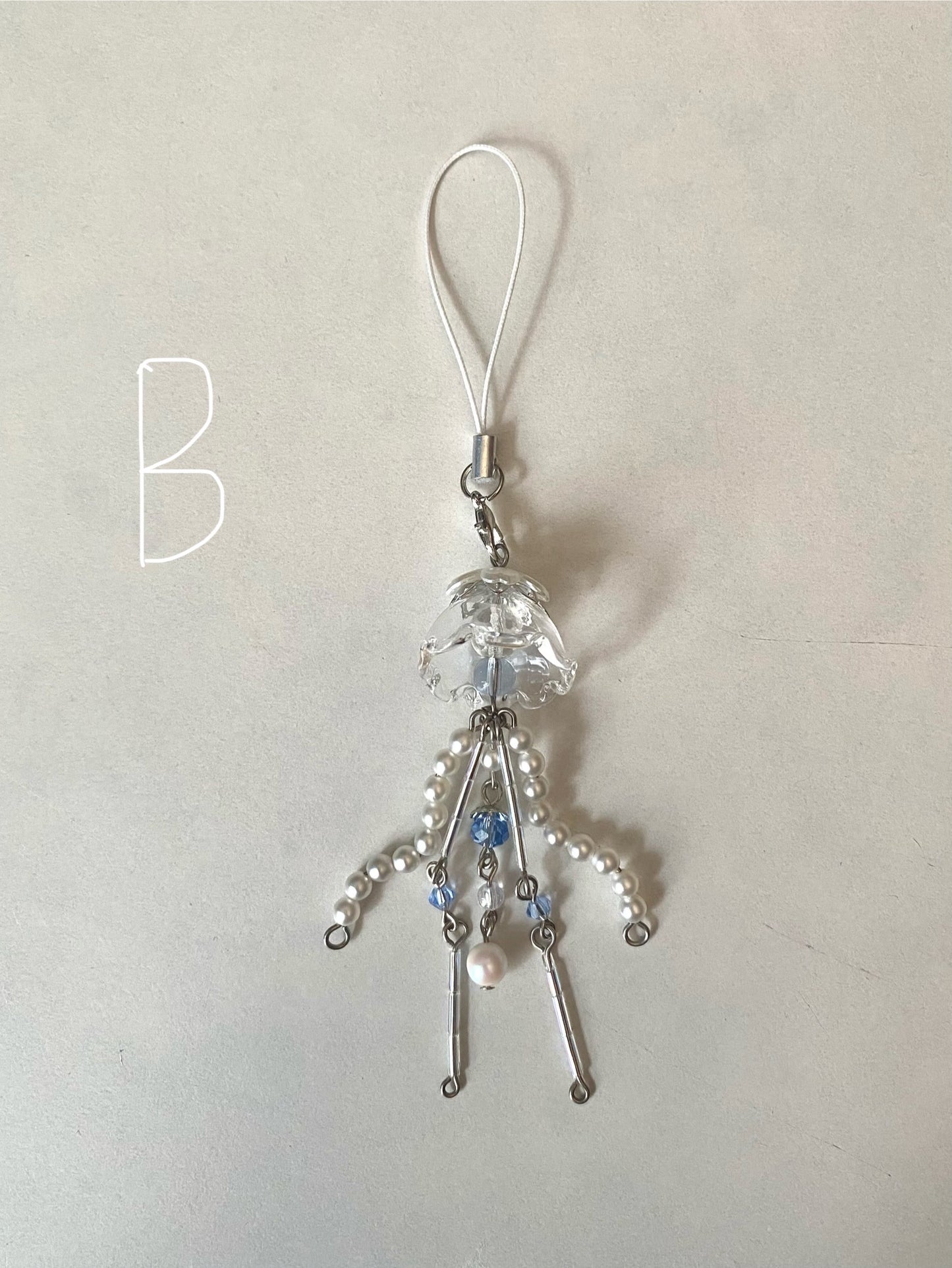 blue and pearl jellyfish phone charm/keychain