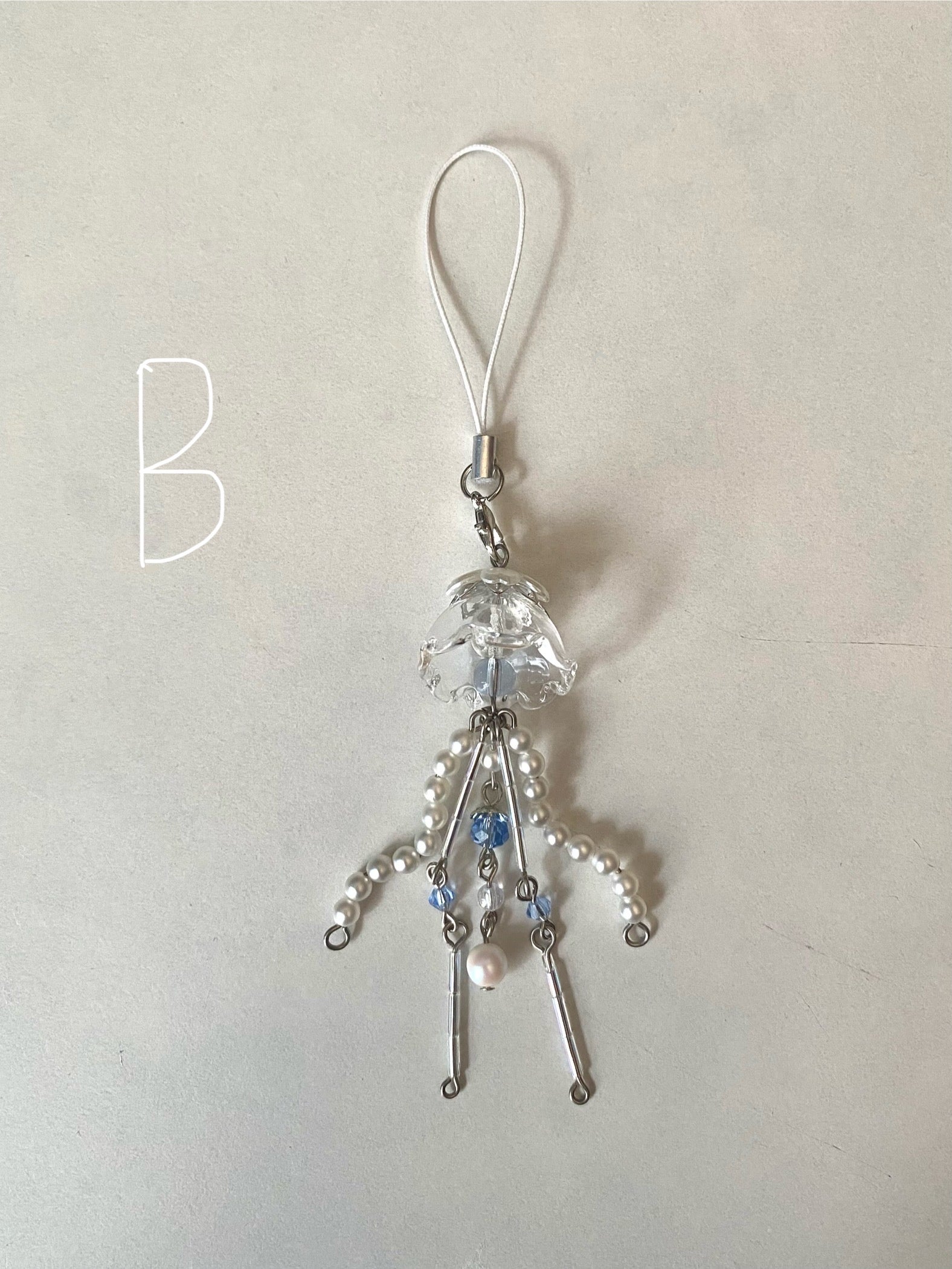 blue and pearl jellyfish phone charm/keychain