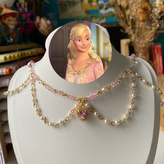 barbie as the princess and the pauper themed anneliese necklace pink and pearls